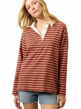Faherty Rose and Brown Striped Rugby Polo - NWT